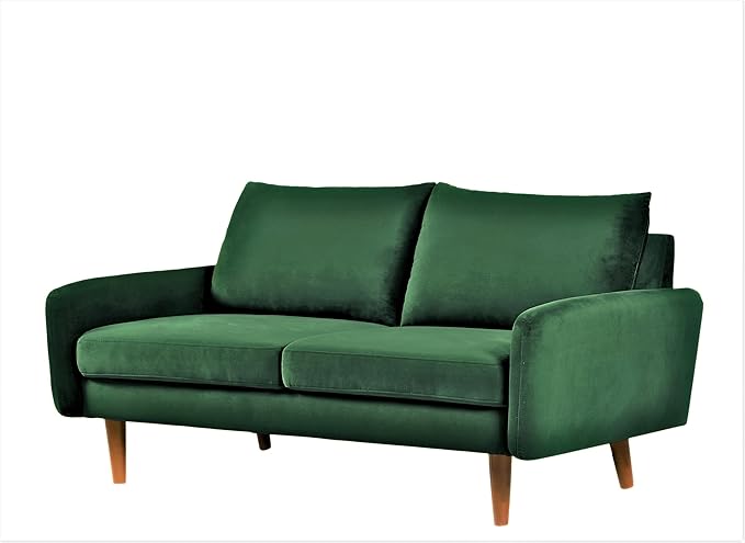 Container Furniture Direct Kent Velvet Loveseat Sofa for Modern Living Rooms and Compact Spaces, Comfy 2 Seater Couch Studio Apartment Furniture with Sleek Design, Green