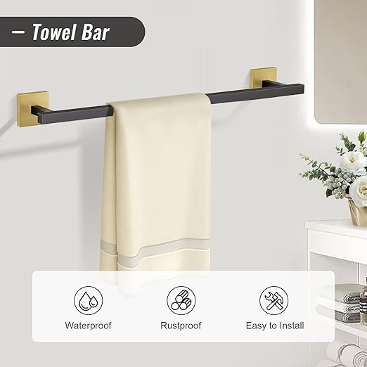 YACVCL 10-Piece Towel Bar Set,Black and Gold Bathroom Hardware Set, Black&Gold Bathroom Accessories Set, SUS304 Stainless Steel 23.6 Inch Towel Holder Towel Racks Set Wall Mounted