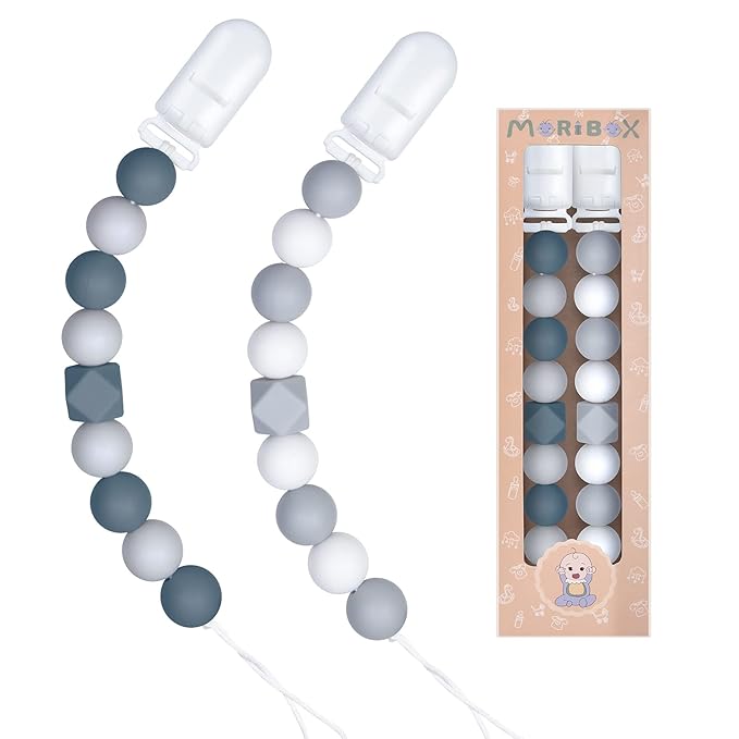 Pacifier Clip for Baby Boys and Girls Birthday Gift 2 Pack Gray