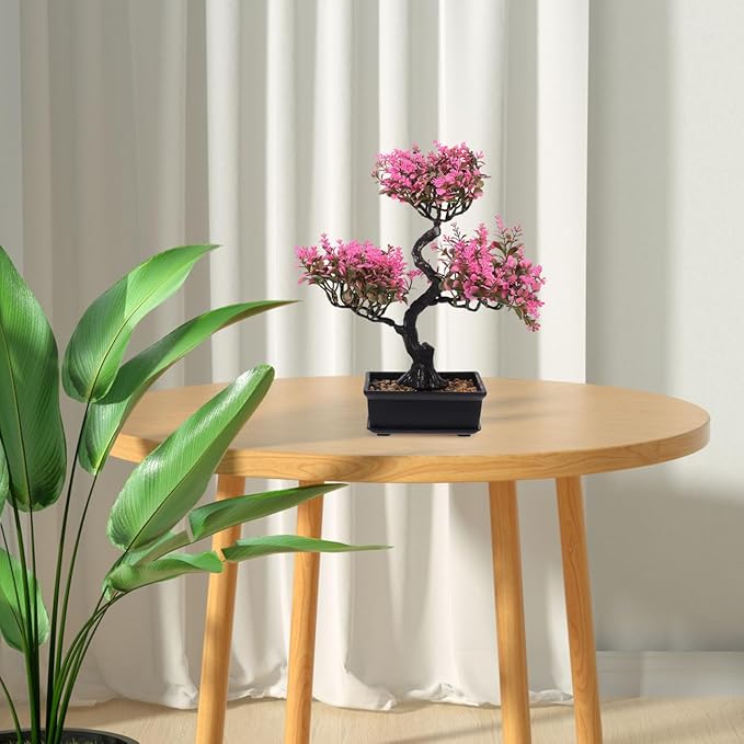Cabilock Artificial Bonsai Tree, Fake Potted Bonsai Plants Decoration, Simulation Faux Plants Decor, Desktop Realistic Welcoming Pine Ornament for Home Office Entryway Chests Decor, Pink