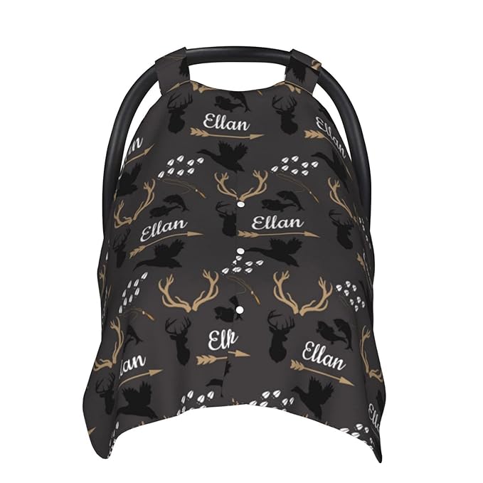 Personalized Deer Woodland Baby Car Seat Canopy for Babies with Name, Custom Stroller Car Seat Covers for Boys Girls, Minky Nursing Carseat Cover for Breastfeeding, Car Seat Canopies for Newborn