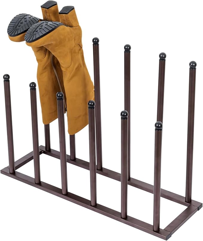 MyGift Bronze Tone Metal Freestanding Boot Rack, Shoe Rack for Mens Womens Cowboy Boots, Boot Organizer Stand for Closet, Entryway, Mudroom, or Garage, Holds up to 6 Pairs of Tall Boots