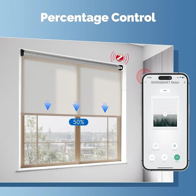 ZigBee 3.0 Smart Roller Shade Motor for 2" Tube, Heavy Duty 6.0N.m 10N.m Electric Blinds Retrofit Kit, Compatible with Alexa/Google Home (6.0 N.m Motor Suitable for Φ50mm (2") Round Tube)