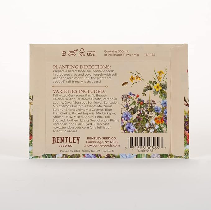 Bentley Pollination Celebration Wildflower Seed Packets, Non-GMO, Uncoated Flower Mix for Planting, Beautiful Garden Gift