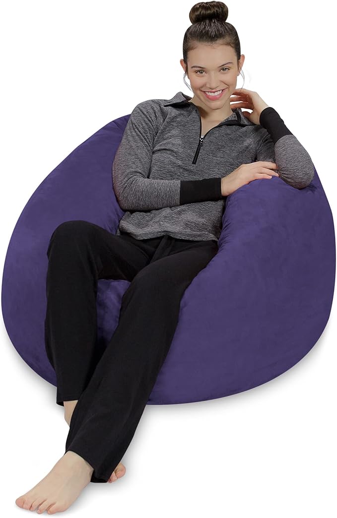 Sofa Sack Bean Bag Chair - Plush, Ultra Soft - Memory Foam Bean Bag Chair with Microsuede Cover - Stuffed Foam Filled Furniture and Accessories for Dorm Room 3 Feet - Violet