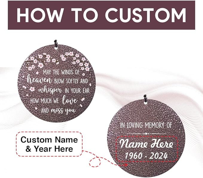 Personalized Wind Chimes, 45inch Peach Blossom Sympathy Wind Chime, in Loving Memory for Loss of Loved Dad/Mom, Bereavement Condolences Gifts for Funeral (Produced in USA)