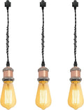 Kiven H-Type Track Lighting Pendants,Vintage Track Lighting Heads Adjustable Height, 3 Light Decorative h Track Pendant Lights, Bulb Not Included,Copper Red Finish
