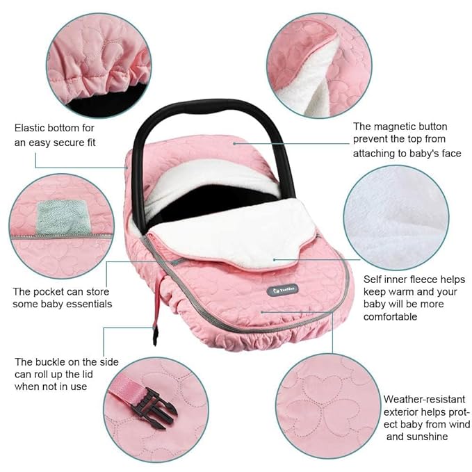 Yoofoss Baby Car Seat Cover Winter Carseat Canopies Cover to Protect Baby from Cold Wind, Super Warm Plush Fleece Baby Carrier Cover for Infant Boys Girls (Pink)