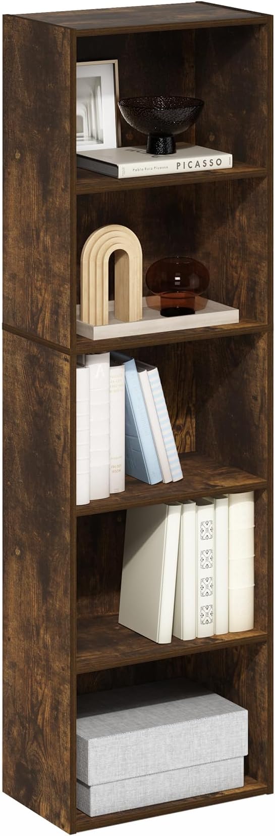 Furinno Luder 5-Tier Open Shelf Bookcase, Bookshelf, Amber Pine