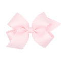 Wee Ones Girls' Classic Grosgrain Hair Bow with Scalloped Edges, No-Slip Hair Clip, Handmade, Powder Pink, Medium