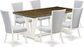 East West Furniture V077VE005-7 7 Piece Dining Room Furniture Set Consist of a Rectangle Dining Table with V-Legs and 6 Grey Linen Fabric Parsons Chairs, 40x72 Inch, Multi-Color