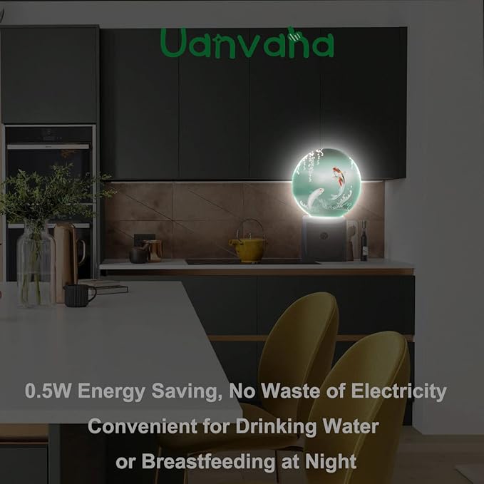 Pond Fish Night Light Two Fishes Jump Over Lake Flowers Branch Sage LED Dusk to Dawn Plug-in Nightlight Auto Sensor for Bedroom Bathroom Hallway Living Room