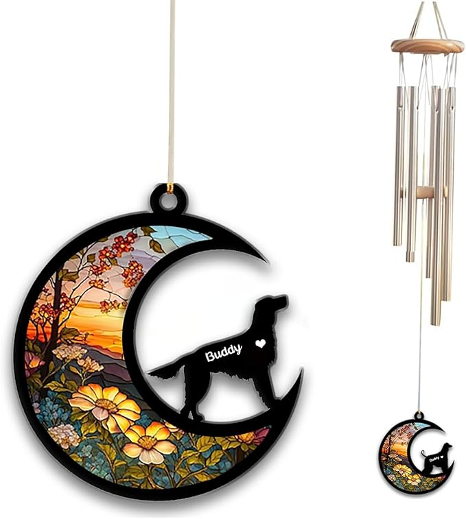 Irish Setter Sun Catcher Wind Chime, Custom Sunflower Suncatcher Dog Memorial Wind Chime, Dog Loss Gift, Dog Sympathy Gift, Pet Loss Suncatcher, Outdoor Garden Decor