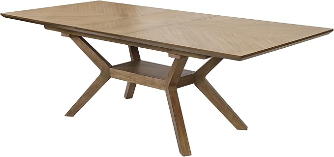 Mid-Century Modern Wood Rectangular Extension Kitchen Dining Table and Eight Chairs, Brown