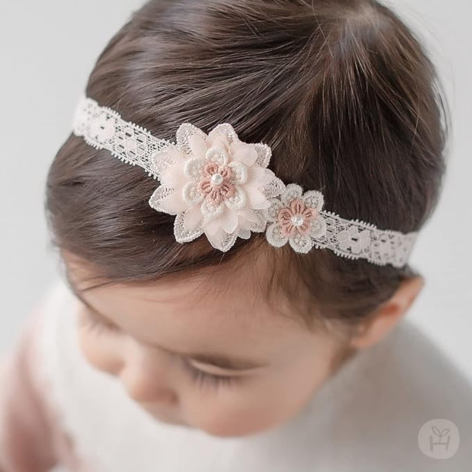 Baby Girls Lace Bow Headband Cute Chiffon Bow-Knot Toddler Hairband Elastic Soft Lace Infants Birthday Party Hair Accessories (Pink-4, One size)