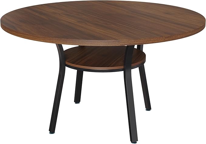 Garvee 47'' Round Dining Table for 4-6 People, Farmhouse Kitchen Dining Table, Round Dinner Table with Storage Shelf for Kitchen, Living Room (Table Only), Walnut