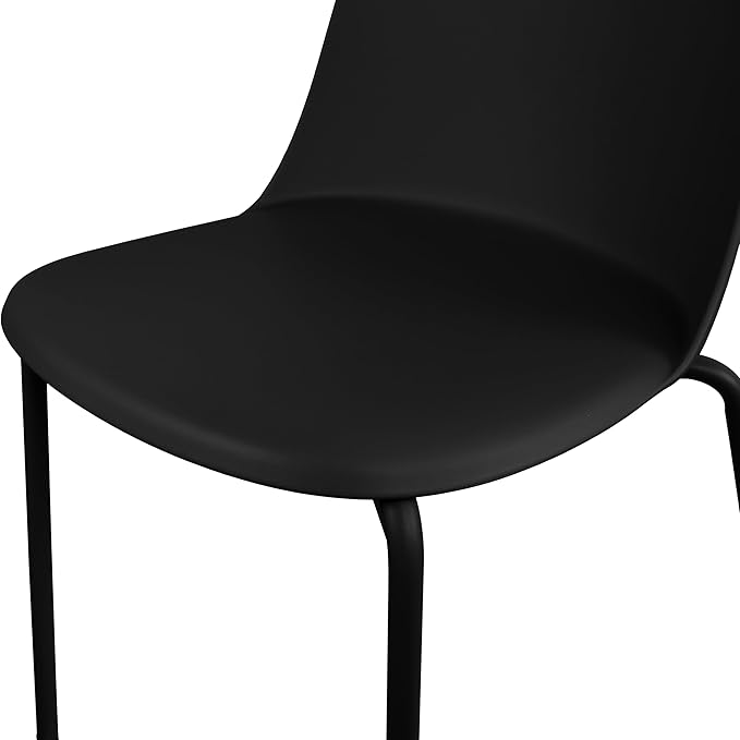 2xhome Modern Stackable Armless Dining Chair, Plastic Shell Seat with Metal Legs for Indoor Outdoor Home Kitchen Patio Cafe, Black