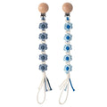 Pacifier Clip for Boys Girls Floral Daisy Macrame Baby Paci Clip Pacifier Holder Leash Boho Wooden Clips Handmade Braided Cotton Binky Clips (Baby Blue & Frost Blue)