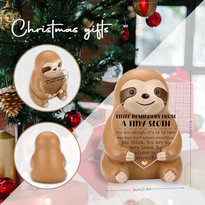 Sloth Figurine Gift, Resin Collectible Statue with Heart Acrylic Plaque, Positive Reminder Gifts for Women Men Friends, Birthday Christmas Stress Relief Ornament YSS1
