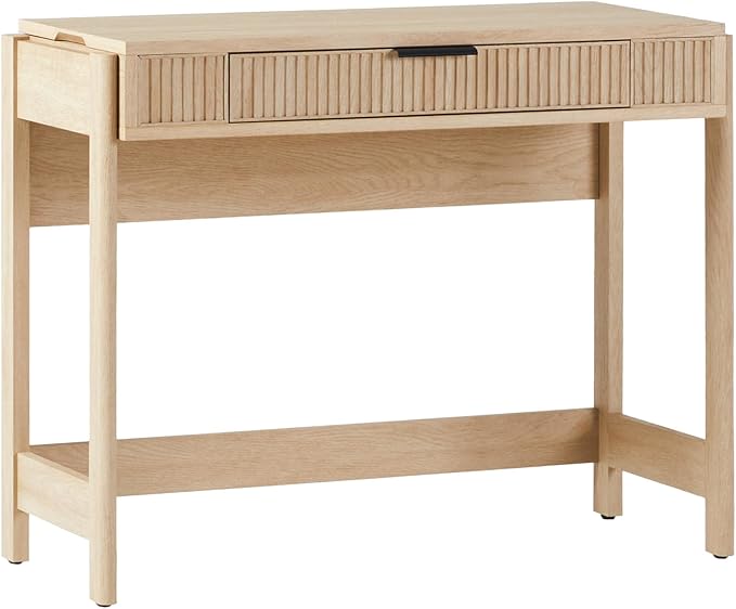 WALKER EDISON Transitional Style Furniture, Reeded Detail, Lift-Top Desk with Drawer and Storage Cubby, Sitting to Standing Desk, Soft Self-Close Desktop, 38”W x 16.75”D x 30”H, Coastal Oak