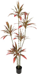 Artificial Cordyline Plant, Indoor Potted Plant, 5 Stems with Black Planter, Suitable for Large Indoor Living Room Decorations, Potted Plants, and Window Display Scenes (Red-6ft)