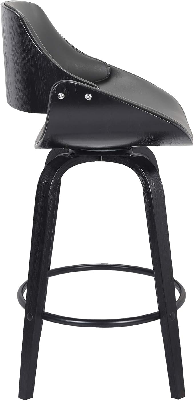 Mona Faux Leather Swivel Barstool, 26" Counter Height, Black and Gray