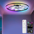 Ceiling Fans with Lights and Remote, 20" Low Profile Ceiling Fan, Dimmable Modern Flush Mount LED Fan Light, 6 Wind Speeds, Black Fandelier Ceiling Fans for Bedroom (Multicolor)