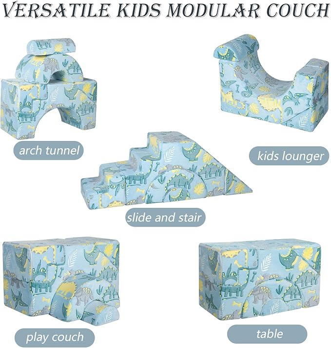 MeMoreCool Foam Climbing Toddler Couch, Modular Kids Sofa with Slide & Stair, Convertible Baby Couch for Playroom, Sectional Furniture for Crawling, Climbing, and Kids’ Play