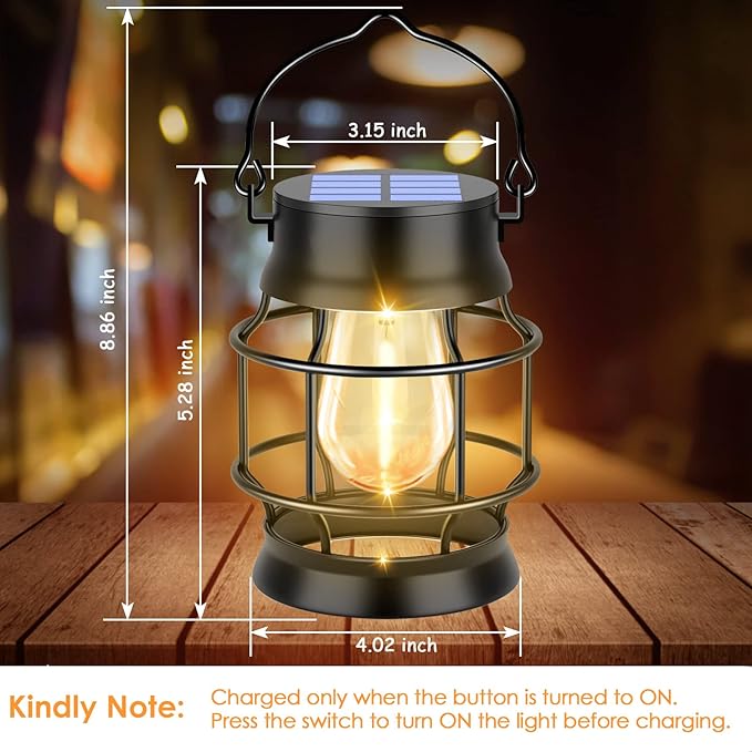 UBright 2 Pack Solar Lantern Lights Outdoor Waterproof Metal Hanging Solar Lights for Outside Retro Design with Edison Bulb Outdoor Lanterns Decorative for Patio Porch Garden Lawn