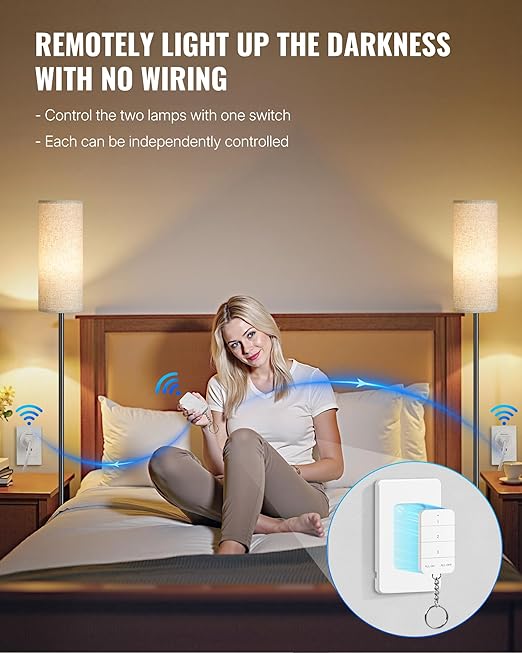 Remote Control Outlet, WILAWELS Wireless Light Switch with Magnetic Base, On Off Remote Outlet Switch for Lights, Lamps, Fan, Appliance, 100ft RF Range, 15A/1875W, One Remote for Two Plugs W09RC1206