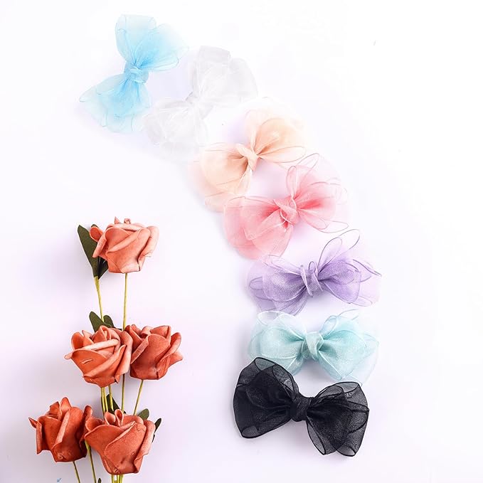 3.5-Inch Organza Hair Bows for Girls - Elegant Sheer Ribbon Alligator Clips for Toddlers, Kids, and Teens - Pack of 2, Green