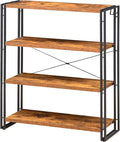 HCHQHS Bookshelf, 4-Tier Industrial Bookcase, Rustic Open Book Shelf, Freestanding Tall Bookshelves with Metal Frame