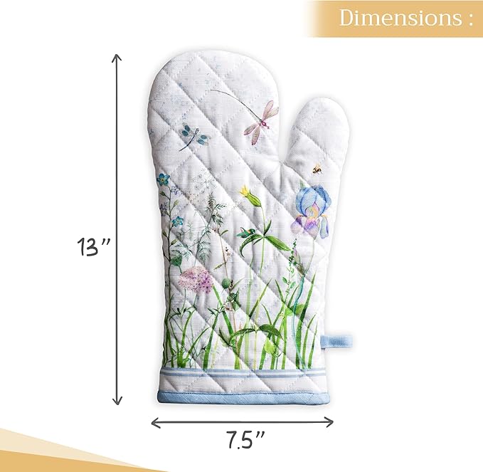 Maison d' Hermine Oven Gloves 100% Cotton Oven Mitt 7" x 13" with Loop Heat Resistant, BBQ, Cooking Gloves, Baking, Grilling, Kitchen, Handling Hot Pans Spring/Summer (Pack of 1, Fleurs De Mai)