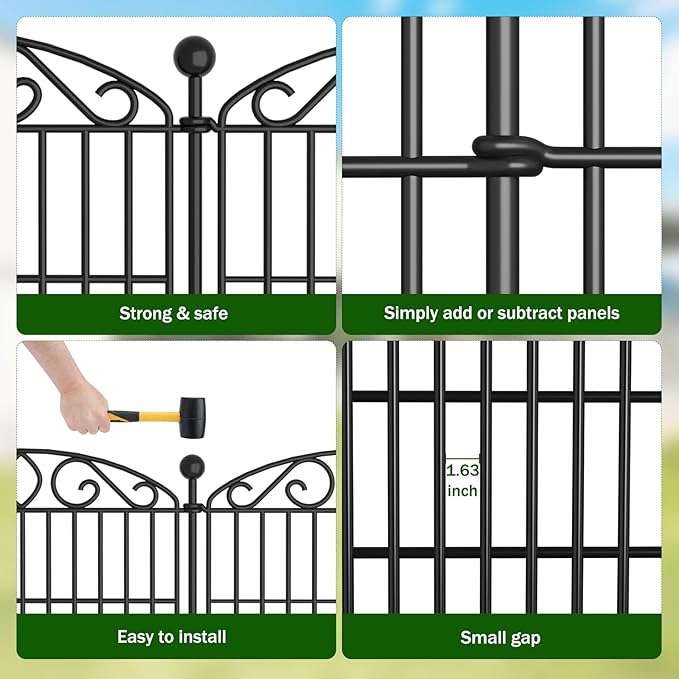 Decorative Garden Fence 6 Panel - 42in H x 12.78ft L, No Dig Rustproof Metal Tall Animal Barrier for Dogs Rabbits, Outdoor Border for Yard, Patio, and Flower Beds