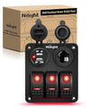 Nilight ３ Gang Rocker Switch Panel with USB Charger and Cigar Lighter Red Night Glow Stickers12V 24V Toggle ON Off for Cars Rvs Trucks