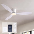 LUDOMIDE Ceiling Fans with Lights,52 Inch Low Profile Ceiling Fan with Wall Control and Remote Control,Dimmable,Flush Mount Ceiling Fan with Noiseless DC Reversible Motor for Bedroom Indoor Use