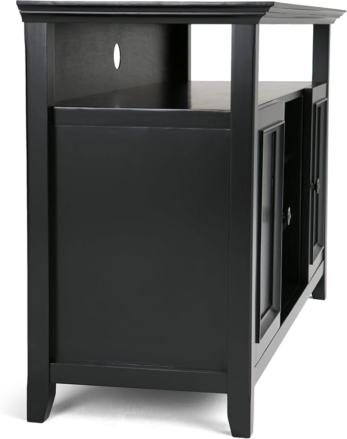 SIMPLIHOME Amherst Solid Wood Universal TV Media Stand, 54 Inch Wide, Transitional, Living Room Entertainment Center, Storage Cabinet and Shelves, for Flat Screen TVs up to 60 Inches in Black