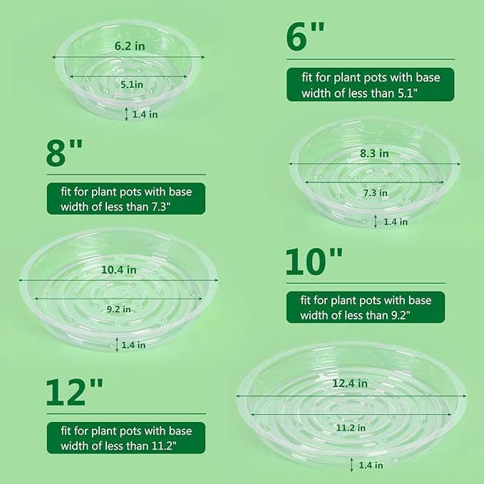 JERIA 10 Inch 20 Pack Clear Plant Saucers,Plastic Flower Pot Trays,Round Durable Plant Drip Trays for Indoor and Outdoor