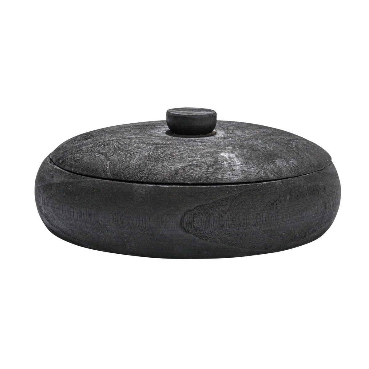 Creative Co-Op Decorative Paulownia Wood Container with Lid, Black