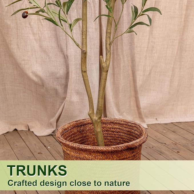 6FT Olive Tree Artificial Indoor, 72in Tall Faux Olive Tree with Pot, Fake Potted Tree with Fruits for Home Office Decor