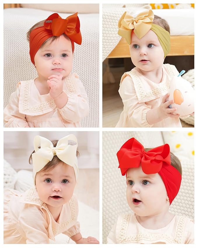 doboi Baby Girl Headband - 12pcs Nylon Hair Accessories with Big Ribbon Bows, Soft Lightweight Headbands for Baby Girls Infant Newborn Toddler