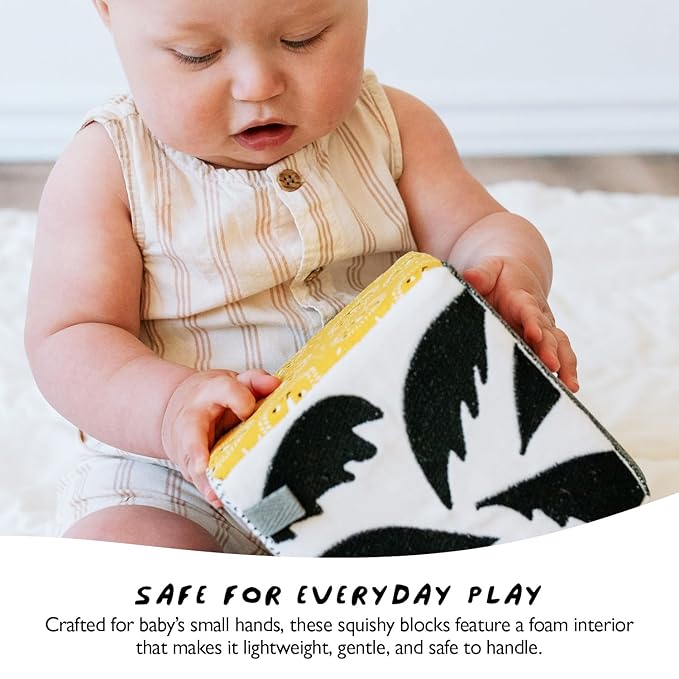 Wee Gallery Soft Block, Baby Sensory Toy with High-Contrast Graphics, Organic Soft Fabric Soft Blocks, Crinkle Flap and Textures, Tummy Time Activity for Babies and Toddlers - Baby Animals
