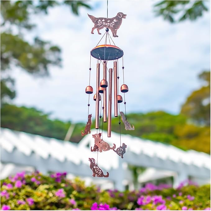 Golden Retriever Dog Wind Chimes Outdoor Dog Gifts for Women Mom Men Dad Unique Birthday Metal WindChimes for Outside/Indoors, Patio, Lawn, Yard, Home Decor, Outdoor Decor, Garden Decorations