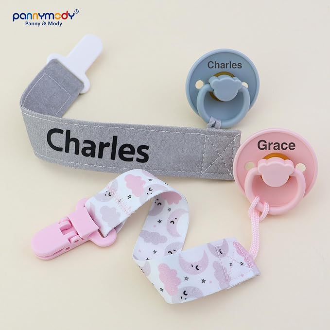 Customized Pacifier Clip with Name, 4 Pack Stylish Personalized Baby Pacifier Clip-Fits Most Pacifiers, Custom Baby Gifts