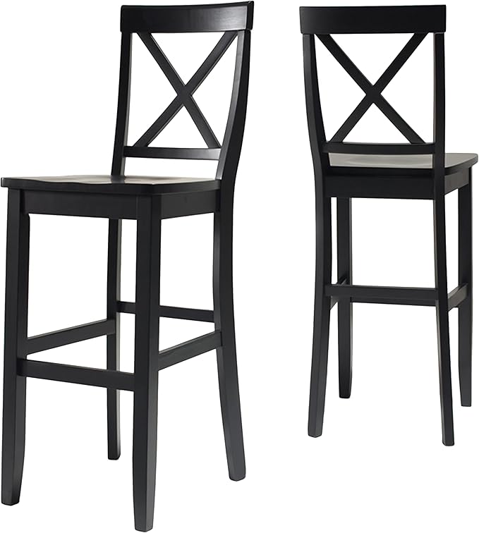 Crosley Furniture X-Back Wood Bar Stools Set of 2, Black, 30-inch