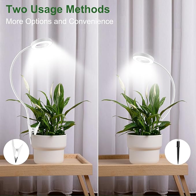 Wolezek 2 in 1 Grow Lights for Indoor Plants, 3 Colors Plant Lights for Indoor Growing with 360° Gooseneck, 48 LEDs Full Spectrum Plant Grow Lights Indoor, 6/12/16H Timer, 5 Brightness, White 2 Pack