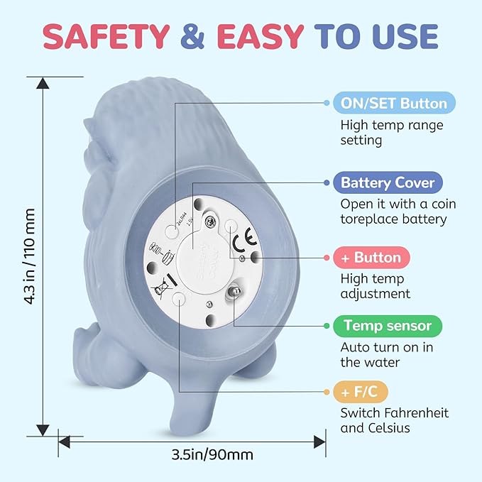 Baby Bath Thermometer - Water Thermometer for Baby Safety - Quick Read Floating Bathtub Toy in Fahrenheit & Celsius - Ideal for Infant, Newborn & Toddler Bath Time