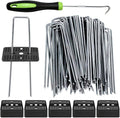 Bakulyor 50 Pcs Landscape Staples + 50 Pcs Gasket, 6 Inch Garden Stakes Staples 11 Gauge U Shaped Galvanized Lawn Landscape Pins, Heavy Duty Yard Ground Pin for Weed Barrier Sod Fabric Decorations