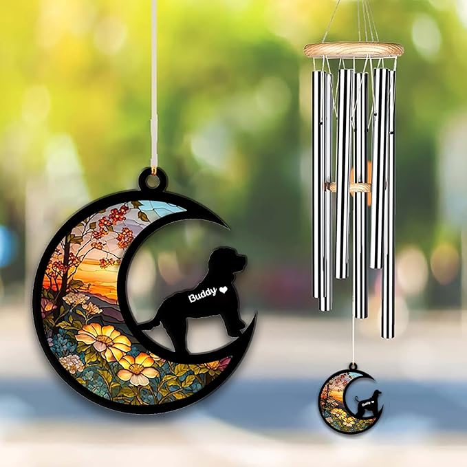 Cockapoo Sun Catcher Wind Chime, Custom Sunflower Suncatcher Dog Memorial Wind Chime, Dog Loss Gift, Dog Sympathy Gift, Pet Loss Suncatcher, Outdoor Garden Decor