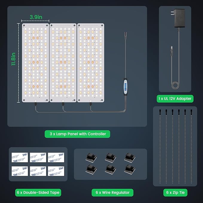 Garpsen Grow Lights, 414 LEDs Grow Lights for Seed Starting with UL Adapter, 3 Color Modes & Auto Timer 6/12/16H, Large Area Illumination Grow Lamp Panel for Indoor Plants, Veg and Bloom(3Panels)